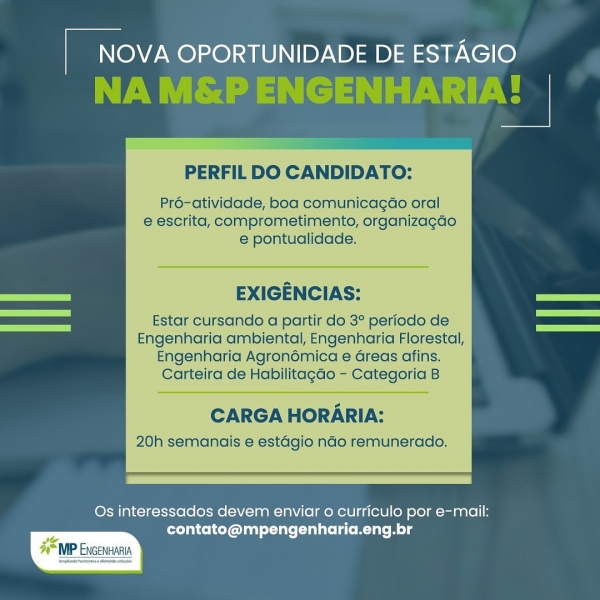 Nova oportunidade de estágio: venha trabalhar conosco!