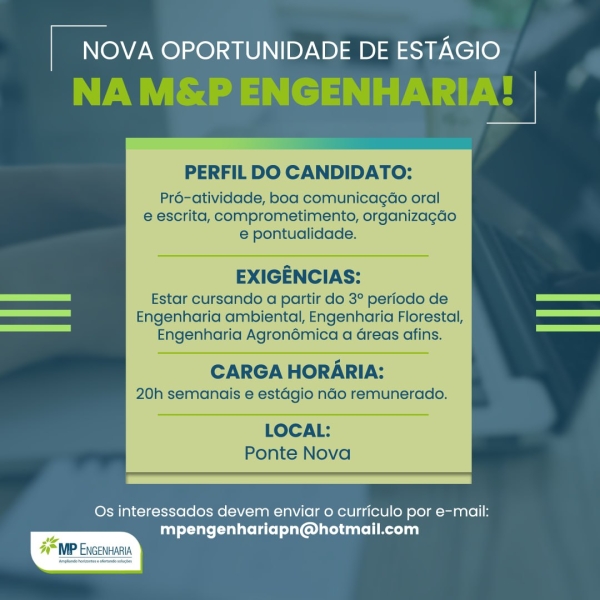 Vaga de emprego na unidade de Ponte Nova!